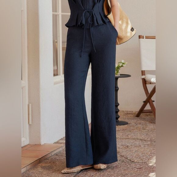 New OGL Viscose-Linen Weave European Linen Mid Rise Flared Pant with Pockets - Picture 11 of 13